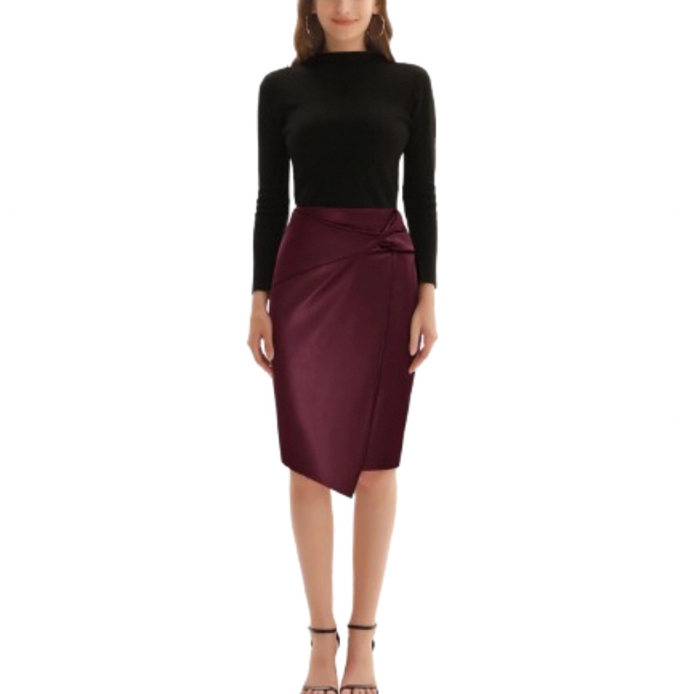 NWOT Women’s Faux Leather Knee Length Knot Front Wrapped Pencil Skirt